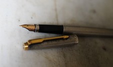 STYLO PLUME PARKER 75 ARGENT MASSIF 925 QUADRILLE - PLUME EN OR MASSIF 14 CARATS