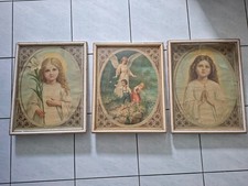 3 Anciens Cadres Communion Religion en bois - décor religieux - Cadre sous verre