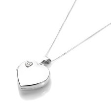 jewellerybox Collier et Pendentif Médaillon Cœur en Or Blanc 9 Carats et Diamant