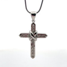 Pendentif Croix En Topaze Blanche Créée En Laboratoire En Argent Sterling