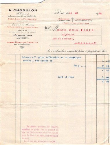 1920 decorations francaises - 1920, et
