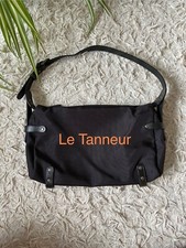 Le Tanneur Sac à main porté épaule noir cuir et textile rivets métal fermeture z