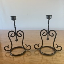 Lot De Deux Chandeliers Candélabre Bougeoir Fer Forge Rétro Vintage 20 Cm Ref H3