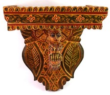 Vintage Tenture Murale Bois Livre Étagère / Téléphone Socle Main Peint i71-213