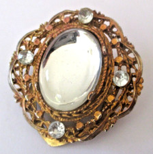 Ancien serre passe foulard couleur or cabochon verre résine  bijou vintage 3468