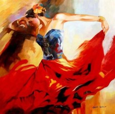 danseuses flamenco tableau peinture huile sur toile signée / painting on canvas 