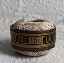 Ancienne bobine de fil de lin beige " Aux pelotes d'Or 150 " - couture, mercerie