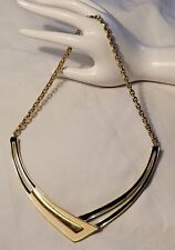 Collier Bijou Vintage Signé - MONET - Métal Doré Émaillé Marine Beige #TA1# P150