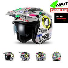 Casque Moto UFO Jet Sheratan Trial Scooter Argent Coloré Visière À Disparition