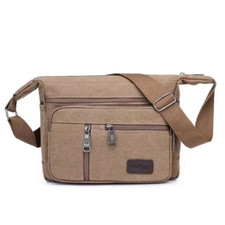 Sac besace à Bandoulière Sacoche en Toile Vintage Voyage Travail Marron