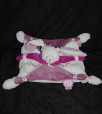 🍀Peluche Lapin Plat Cerise DOUDOU ET COMPAGNIE DC2703 Carré Mauve Rose Blanc