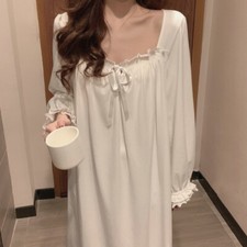 Chemise De Nuit Longue Pour Femme Princesse En Dentelle Avec Volants Blanche