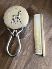 Ancienne brosse et peigne bébé métal argenté Bambi