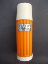 Très joli thermos 1970 orange tango seventies DOMEC plastique camping café pop !