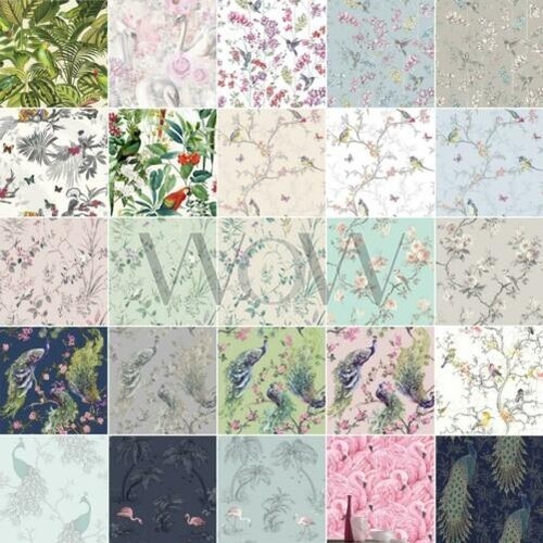 Oiseaux papier peint floral - papier,