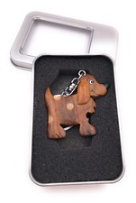 Porte-Clés Bois Chien Animal Amis à Quatre Pattes Mâle Famille en Boîte Cadeau