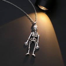 14K or Blanc Sur Crane Squelette Gothique Punk Halloween Pendentif Collier Homme