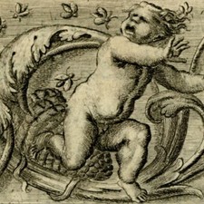 Angelot Putti Les Abeilles Décoration Virgile Géorgiques Gravure originale XVIIe