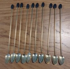 Vintage 10 cuillères a Mazagran Grain de Café Métal Doré