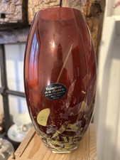 Vase verre vintage fond rouge signé la Rochère hauteur 19,5cm