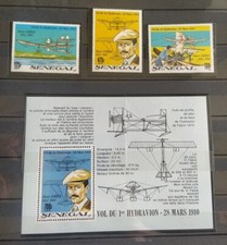 Bloc + Timbres Sénégal 1984 Vol du 1er Hydravion 28 Mars 1910 Henri Fabre 