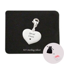 Spécial Cousin Breloque, Argent Sterling Coeur Sur Pince , Personnalisé, Gravé
