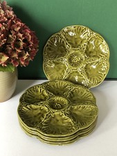 6 assiettes à huitres céramique GIEN vert olive
