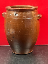 beau pot en grès vernissé marron H 20,5 cm - Ancien début XXème