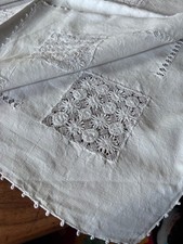 Superbe NAPPE à THE  ancienne + 8 SERVIETTES en fil brodé blanc parfait état