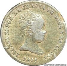 D4753 Spain 1 Real Isabel II 1848 M CL Madrid Silver Gold plated -> Make offer