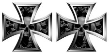2 STICKERS AUTOCOLLANT CROIX DE FER BIKER TATOO TETE DE MORT TAILLE : 5cm CA154