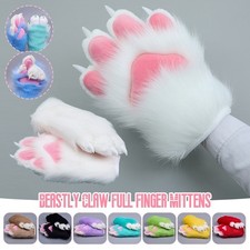 Peluche fourrure colorée patte de chat fourrure cosplay ongles griffe de tigre mitaines doigts pleines