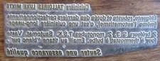 ANCIENNE PLAQUE D'IMPRIMERIE SAUTER CUISINIERE TALLOIRES LUXE MIXTE