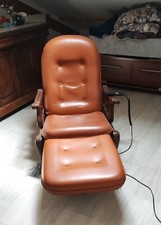 ? Fauteuil relax électrique en cuir et bois avec repose pieds amovible -...