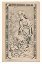 L.T. HINGRE Très beau dessin de femme auprès d’un feu. ART NOUVEAU