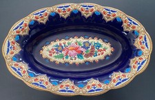 Panière plat émaux de Longwy bleu de sèvres MP Chevallier modèle Renaissance