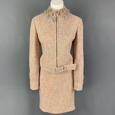 MONIQUE LHUILLIER Taille 6 Beige Saumon Viscose Mélange Tweed Zip Up Jupe Set