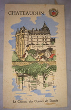 ANCIENNE CARTE POSTALE MENU DEJEUNER PEINTURE CHATEAUDUN CHATEAU COMTES DUNOIS