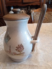 Pot à Cornichons en Céramique POET- LAVAL  DROME, Décor village , avec Pince