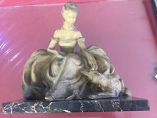 Statue « Jeune Femme Au Lévrier » de Guglielmo Pugi,terre cuite blanche Vers1900