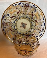 Very beautiful antique enameled finger bowl & plate, Art Glass
