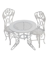 Maison de Poupées Blanc Fer Forgé Bistro Ensemble Table Miniature Meubles Jardin