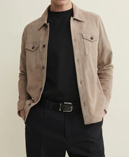 Veste chemise en cuir beige