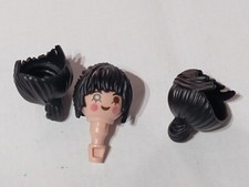 PLAYMOBIL X3 PERRUQUES CHIGNON CHEVEUX NOIR BRUN FEMME COIFFEUSE FEMME