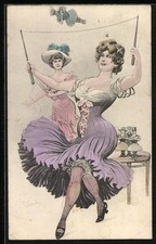 AK Femmes Au Jeu De Toupie Avec Figurine D'Homme Acte 1908