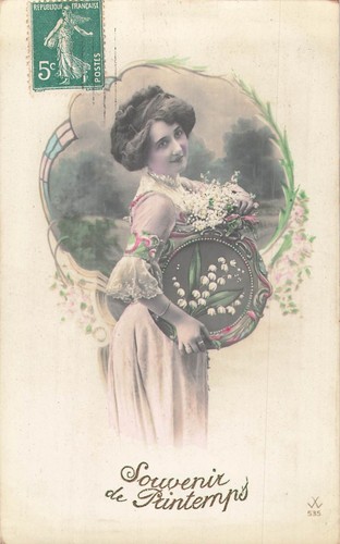 Souvenir printemps femme - cp,