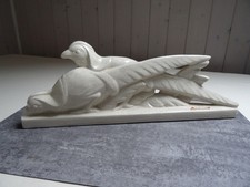 Couple de faisans signé Fontinelle, céramique craquelée ivoire