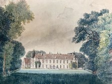 Belle Peinture Gouache Papier XIXe Château Verdure Arbre Branche A Identifier