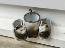 Ancien Serviteur Salière Poivrière Moutardier Décor Chats en Céramique