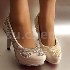 Su.Cheny Talons De Mariée En Dentelle Cristal Perle Blanc Ivoire 3" / 4"